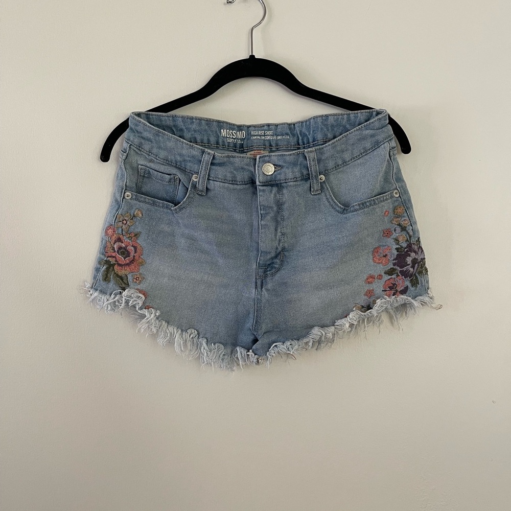 Mossimo Supply Co. Light Blue Jean Shorts with Floral Design